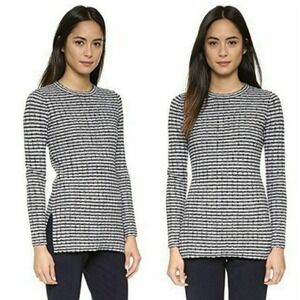 Theory‎ Blue Gray Striped Texture Rib Stretch Sweater Crewneck Size Small